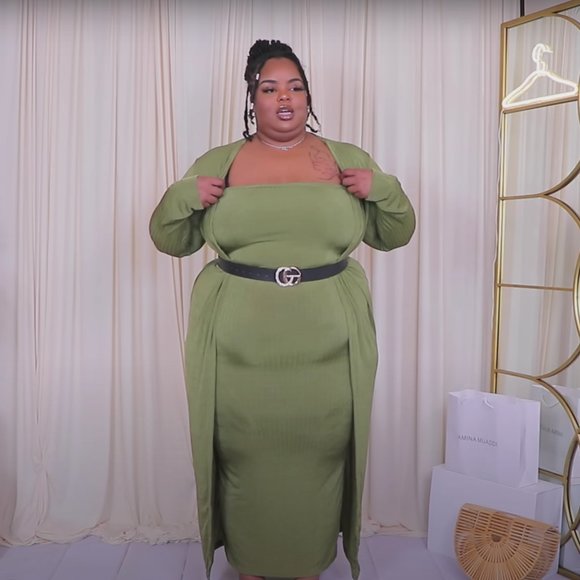 AS. Olive Midi Tube Dress + Duster 2 PC Set - Picture 2 of 3